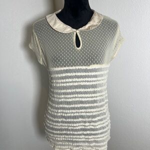 Free People Cream and Gray Striped Blouse